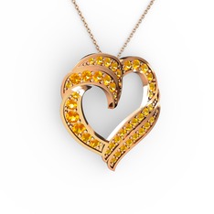 Kalp Kolye - Sitrin 14 ayar rose altın kolye (40 cm gümüş rolo zincir) #m0pzc