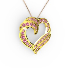 Kalp Kolye - Pembe kuvars 14 ayar altın kolye (40 cm rose altın rolo zincir) #q47c0u