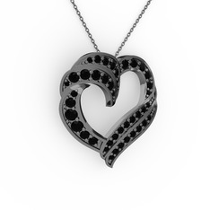 Kalp Kolye - Siyah zirkon 925 ayar siyah rodyum kaplama gümüş kolye (40 cm gümüş rolo zincir) #vpuzcb