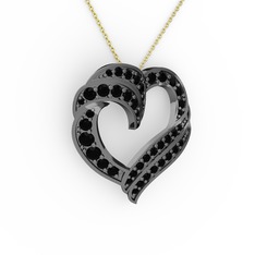 Kalp Kolye - Siyah zirkon 925 ayar siyah rodyum kaplama gümüş kolye (40 cm altın rolo zincir) #wmb0mo