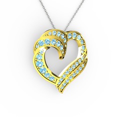 Kalp Kolye - Akuamarin 18 ayar altın kolye (40 cm beyaz altın rolo zincir) #yixkdn