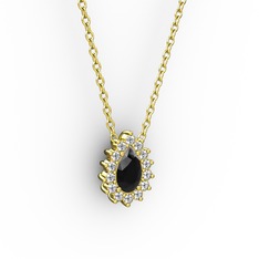 Pırlanta Katre Kolye - Pırlanta ve siyah zirkon 8 ayar altın kolye (0.1232 karat, 40 cm altın rolo zincir) #getsji