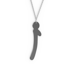 İ Harf Kolye - 925 ayar siyah rodyum kaplama gümüş kolye (40 cm beyaz altın rolo zincir) #1dboy54