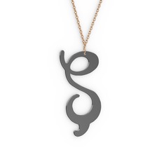 Ş Harf Kolye - 925 ayar siyah rodyum kaplama gümüş kolye (40 cm rose altın rolo zincir) #fbnhgj