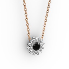 Pırlanta Çiçek Kolye - Siyah zirkon ve pırlanta 925 ayar gümüş kolye (0.1056 karat, 40 cm rose altın rolo zincir) #13v93vx