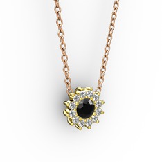 Pırlanta Çiçek Kolye - Siyah zirkon ve pırlanta 18 ayar altın kolye (0.1056 karat, 40 cm rose altın rolo zincir) #1fb1sl4