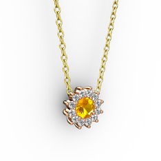 Pırlanta Çiçek Kolye - Sitrin ve pırlanta 18 ayar rose altın kolye (0.1056 karat, 40 cm altın rolo zincir) #1qvkueu