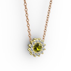Pırlanta Çiçek Kolye - Peridot ve pırlanta 8 ayar altın kolye (0.1056 karat, 40 cm gümüş rolo zincir) #1xlzpbw