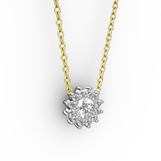Pırlanta Çiçek Kolye - Beyaz zirkon ve pırlanta 925 ayar gümüş kolye (0.1056 karat, 40 cm altın rolo zincir) #aqe8hg