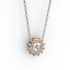 Pırlanta Çiçek Kolye - Swarovski ve pırlanta 14 ayar rose altın kolye (0.1056 karat, 40 cm beyaz altın rolo zincir) #d51uks