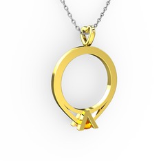 Tektaş Kolye - Sitrin 18 ayar altın kolye (40 cm beyaz altın rolo zincir) #13g46ya