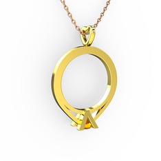 Tektaş Kolye - Sitrin 8 ayar altın kolye (40 cm rose altın rolo zincir) #q08d3f