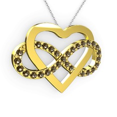 Kalpli Sonsuzluk Kolye - Dumanlı kuvars 18 ayar altın kolye (40 cm beyaz altın rolo zincir) #112ov5d