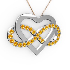 Kalpli Sonsuzluk Kolye - Sitrin 18 ayar beyaz altın kolye (40 cm rose altın rolo zincir) #12qflj2