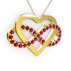 Kalpli Sonsuzluk Kolye - Rodolit garnet 18 ayar altın kolye (40 cm rose altın rolo zincir) #13ulylu
