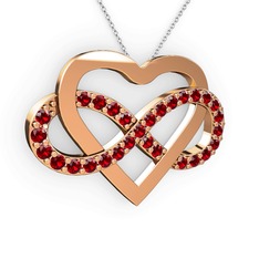 Kalpli Sonsuzluk Kolye - Garnet 8 ayar rose altın kolye (40 cm beyaz altın rolo zincir) #13xsfm5