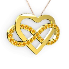 Kalpli Sonsuzluk Kolye - Sitrin 8 ayar altın kolye (40 cm rose altın rolo zincir) #14bullr