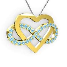 Kalpli Sonsuzluk Kolye - Akuamarin 18 ayar altın kolye (40 cm gümüş rolo zincir) #1errts7