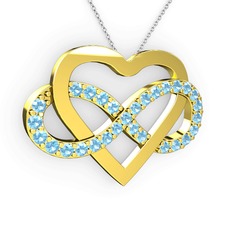 Kalpli Sonsuzluk Kolye - Akuamarin 18 ayar altın kolye (40 cm beyaz altın rolo zincir) #1ibadg