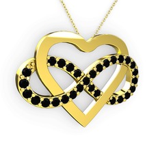 Kalpli Sonsuzluk Kolye - Siyah zirkon 18 ayar altın kolye (40 cm gümüş rolo zincir) #1ihiuiz