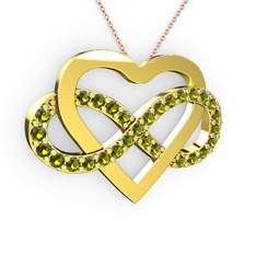 Kalpli Sonsuzluk Kolye - Peridot 18 ayar altın kolye (40 cm rose altın rolo zincir) #1jgkm1