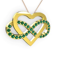 Kalpli Sonsuzluk Kolye - Yeşil kuvars 14 ayar altın kolye (40 cm gümüş rolo zincir) #1jyctt1