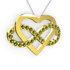 Kalpli Sonsuzluk Kolye - Peridot 18 ayar altın kolye (40 cm beyaz altın rolo zincir) #1nr0iqn