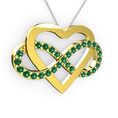 Kalpli Sonsuzluk Kolye - Yeşil kuvars 14 ayar altın kolye (40 cm beyaz altın rolo zincir) #1paevey