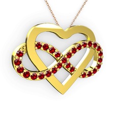 Kalpli Sonsuzluk Kolye - Garnet 8 ayar altın kolye (40 cm rose altın rolo zincir) #4aar1c
