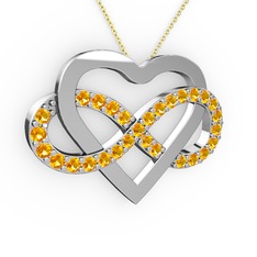 Kalpli Sonsuzluk Kolye - Sitrin 14 ayar beyaz altın kolye (40 cm altın rolo zincir) #a6pe7n
