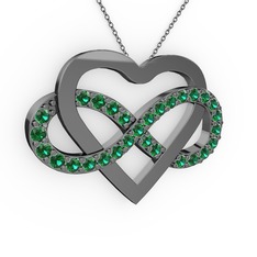 Kalpli Sonsuzluk Kolye - Yeşil kuvars 925 ayar siyah rodyum kaplama gümüş kolye (40 cm gümüş rolo zincir) #atnfx5