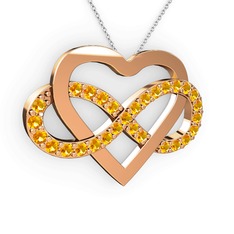 Kalpli Sonsuzluk Kolye - Sitrin 14 ayar rose altın kolye (40 cm beyaz altın rolo zincir) #bxfgyf
