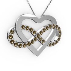 Kalpli Sonsuzluk Kolye - Dumanlı kuvars 18 ayar beyaz altın kolye (40 cm gümüş rolo zincir) #ciz6mb