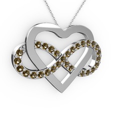 Kalpli Sonsuzluk Kolye - Dumanlı kuvars 925 ayar gümüş kolye (40 cm beyaz altın rolo zincir) #hk0y7z