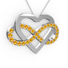 Kalpli Sonsuzluk Kolye - Sitrin 8 ayar beyaz altın kolye (40 cm beyaz altın rolo zincir) #ol9w14