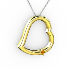 Kalpli Tektaş Kolye - Sitrin 18 ayar altın kolye (40 cm gümüş rolo zincir) #10om5qy