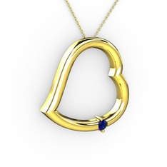 Kalpli Tektaş Kolye - Lab safir 18 ayar altın kolye (40 cm altın rolo zincir) #10wknka