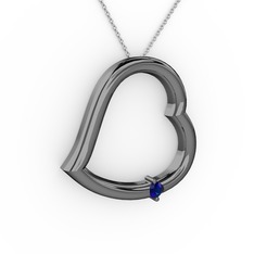 Kalpli Tektaş Kolye - Lab safir 925 ayar siyah rodyum kaplama gümüş kolye (40 cm gümüş rolo zincir) #15vrr44
