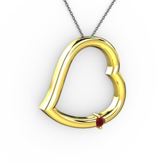 Kalpli Tektaş Kolye - Kök yakut 14 ayar altın kolye (40 cm gümüş rolo zincir) #1ahoq9s