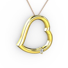 Kalpli Tektaş Kolye - Beyaz zirkon 14 ayar altın kolye (40 cm rose altın rolo zincir) #1fspndq