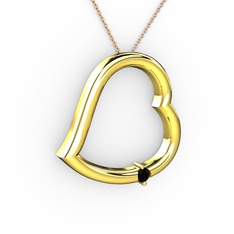 Kalpli Tektaş Kolye - Siyah zirkon 18 ayar altın kolye (40 cm rose altın rolo zincir) #1gnydhp