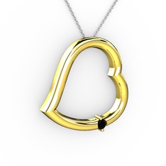Kalpli Tektaş Kolye - Siyah zirkon 14 ayar altın kolye (40 cm gümüş rolo zincir) #1lqv927