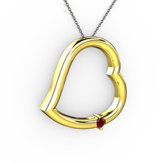 Kalpli Tektaş Kolye - Garnet 18 ayar altın kolye (40 cm gümüş rolo zincir) #1snjlw1