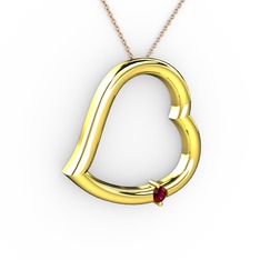 Kalpli Tektaş Kolye - Rodolit garnet 18 ayar altın kolye (40 cm rose altın rolo zincir) #28d61b