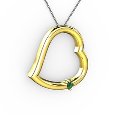 Kalpli Tektaş Kolye - Yeşil kuvars 8 ayar altın kolye (40 cm gümüş rolo zincir) #5kh1vu