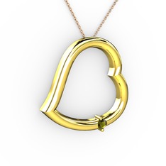 Kalpli Tektaş Kolye - Peridot 925 ayar altın kaplama gümüş kolye (40 cm rose altın rolo zincir) #dbf5xr
