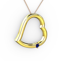 Kalpli Tektaş Kolye - Lab safir 8 ayar altın kolye (40 cm rose altın rolo zincir) #f8eez2
