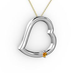 Kalpli Tektaş Kolye - Sitrin 14 ayar beyaz altın kolye (40 cm altın rolo zincir) #isgyf1