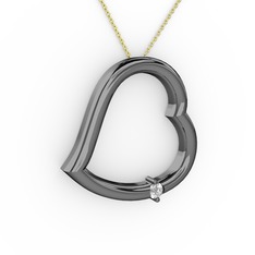 Kalpli Tektaş Kolye - Pırlanta 925 ayar siyah rodyum kaplama gümüş kolye (0.036 karat, 40 cm altın rolo zincir) #luai7k