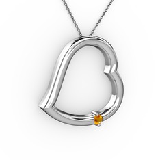 Kalpli Tektaş Kolye - Sitrin 14 ayar beyaz altın kolye (40 cm gümüş rolo zincir) #o4j3o2